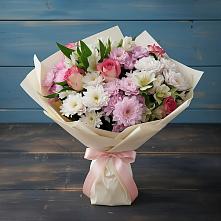 Букет цветов из:  Хризантемы, Альстромерии и Розы в Кирове