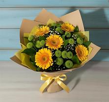 Букет восход солнца в Кирове Букет цветов из:  Герберы и Хризантемы в Кирове