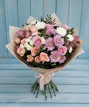 Букет цветов из:  Хризантемы, Розы и Альстромерии в Кирове