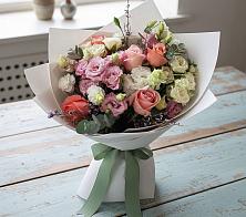 Букет далекие берега в Кирове Букет цветов из:  Розы, Лизиантусы и Гвоздики в Кирове