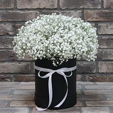 Цветочная композиция из Гипсофила в шляпной коробке в Кирове